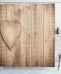 Rustic Heart Valentines Day Shower Curtain, Lovers Corner Wood Planks Print Cloth Fabric Bathroom Decor