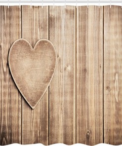 Rustic Heart Valentines Day Shower Curtain, Lovers Corner Wood Planks Print Cloth Fabric Bathroom Decor