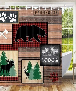 Rustic Lodge Bear Moose Bath Curtain with Country Style for Shower