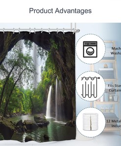 Rustic Scenic Waterfall Shower Curtain for a Nature-inspired Bathroom Decor