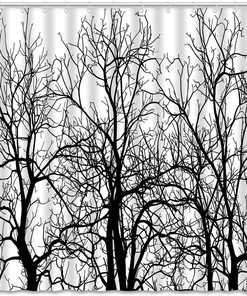 Rustic Tree Shower Curtain with Birch Trees and Leaves for Bathroom Decor