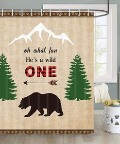 Rustic Wildlife Shower Curtain with Bear Design for Cabin Decor