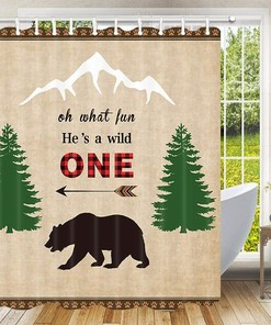 Rustic Wildlife Shower Curtain with Bear Design for Cabin Decor