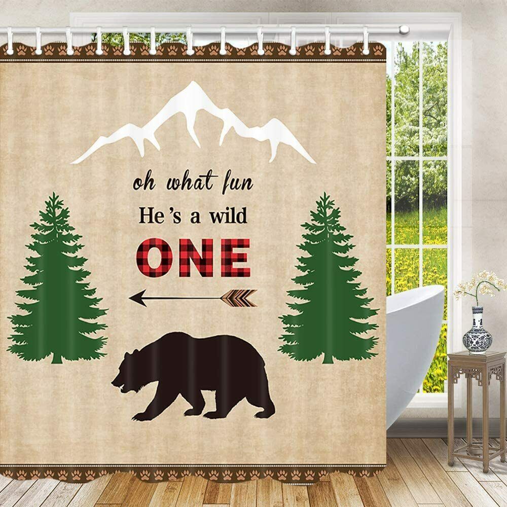 Rustic Wildlife Shower Curtain with Bear Design for Cabin Decor