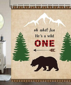 Rustic Wildlife Shower Curtain with Bear Design for Cabin Decor