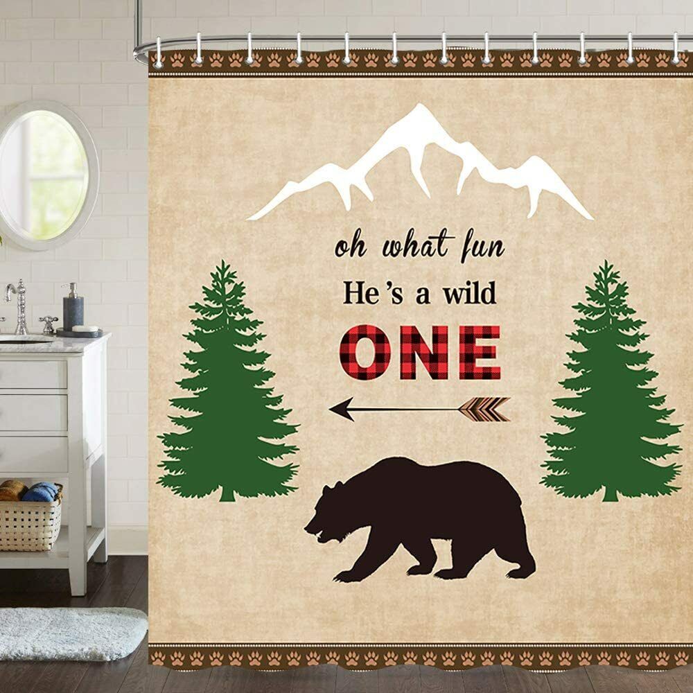 Rustic Wildlife Shower Curtain with Bear Design for Cabin Decor
