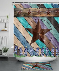 Rustic Wood Board Retro Star Texas Shower Curtain for a Rustic and Texan Bathroom Decor
