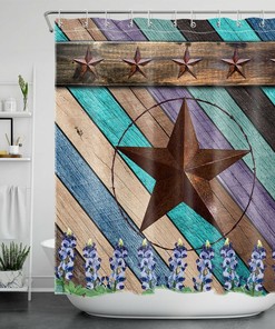 Rustic Wood Board Retro Star Texas Shower Curtain for a Rustic and Texan Bathroom Decor