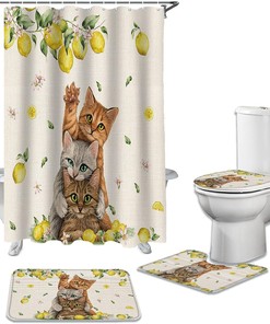 Rustic Yellow Lemon Pet Vintage Burlap Cats Shower Curtain for a Rustic Bathroom Decor