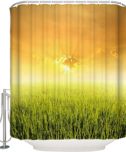 Rustic Yellow Rice Field Farm and Sunset Country Sunlight Fabric Shower Curtain by ArneCase- Ideal for Bathroom Decor