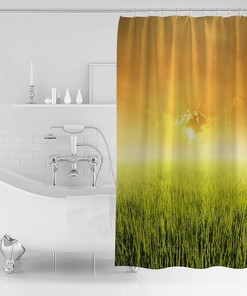 Rustic Yellow Rice Field Farm and Sunset Country Sunlight Fabric Shower Curtain by ArneCase- Ideal for Bathroom Decor