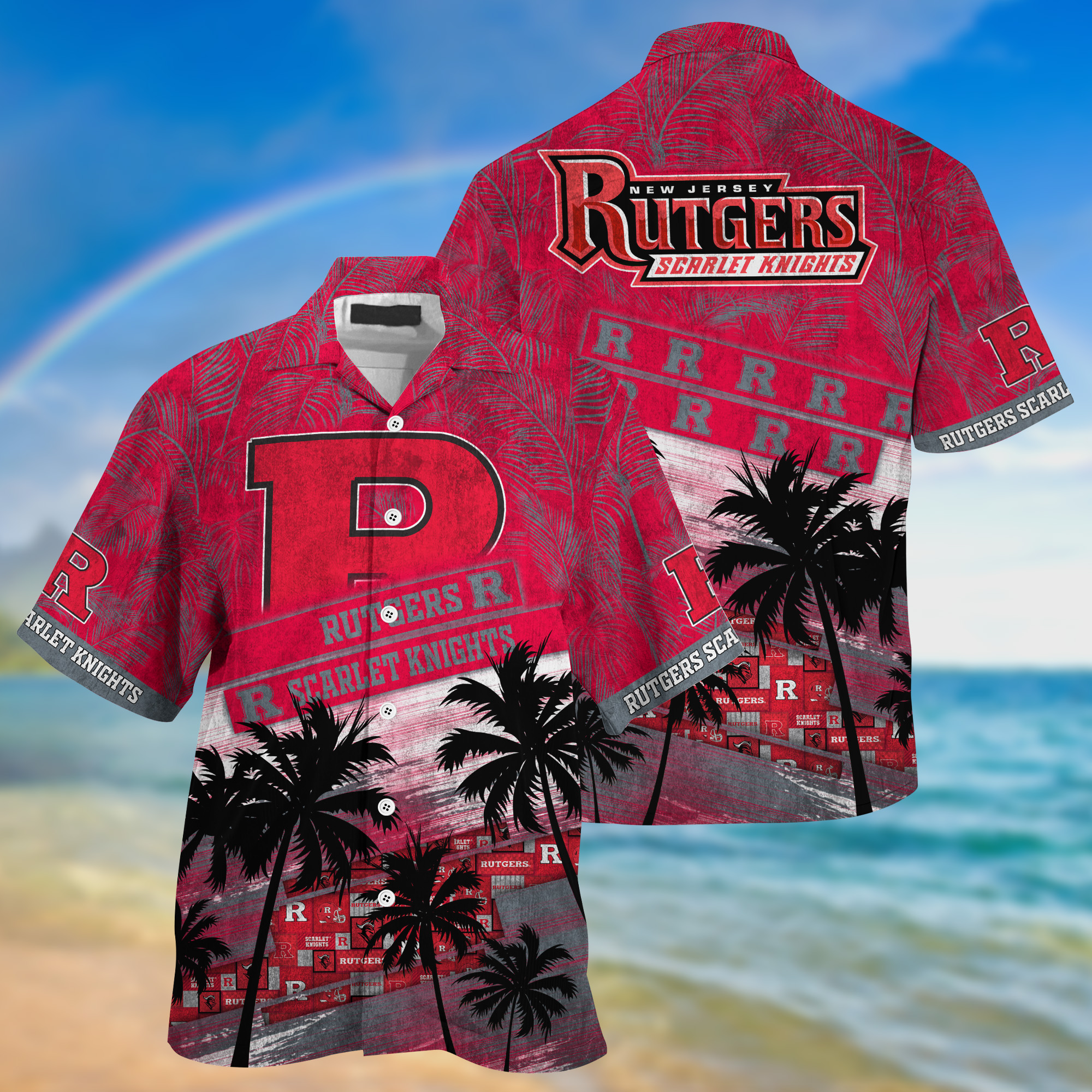 Rutgers Scarlet Knights NCAA Palm Tree Pattern Hawaii Shirt For Sports Fans