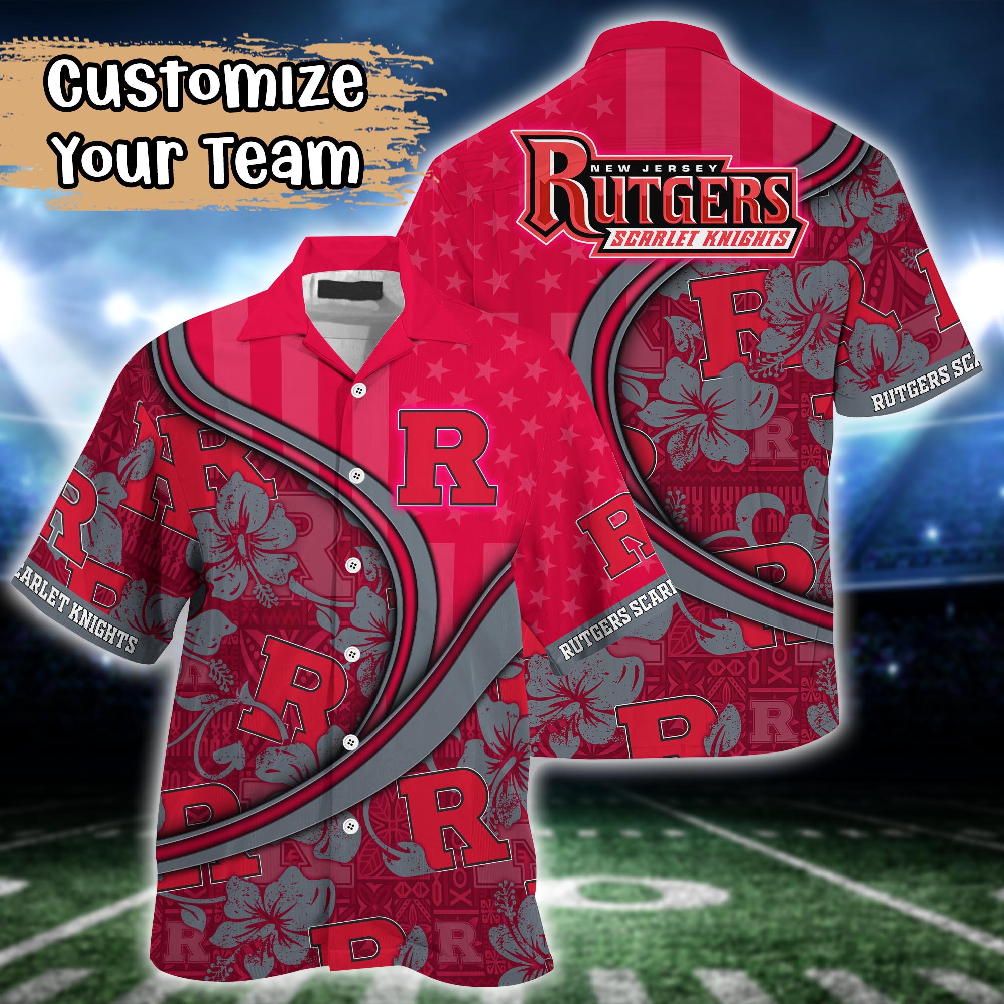 Rutgers Scarlet Knights NCAA US Flag Flower Hawaii Shirt For Fans