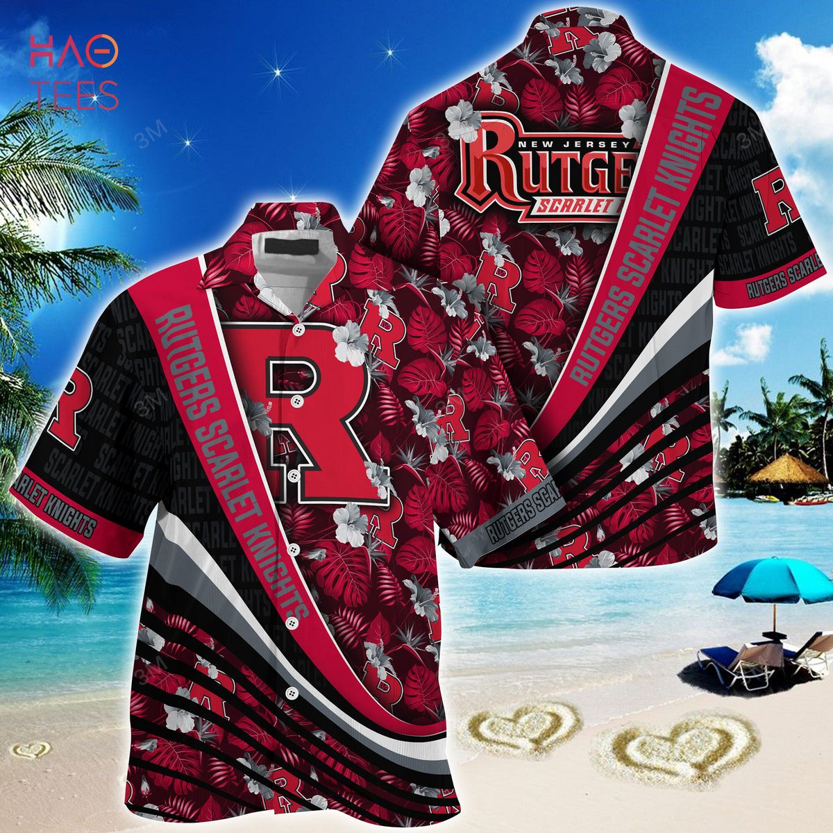 Rutgers Scarlet Knights Summer Hawaiian Shirt, With Tropical Flower Pattern for Fans