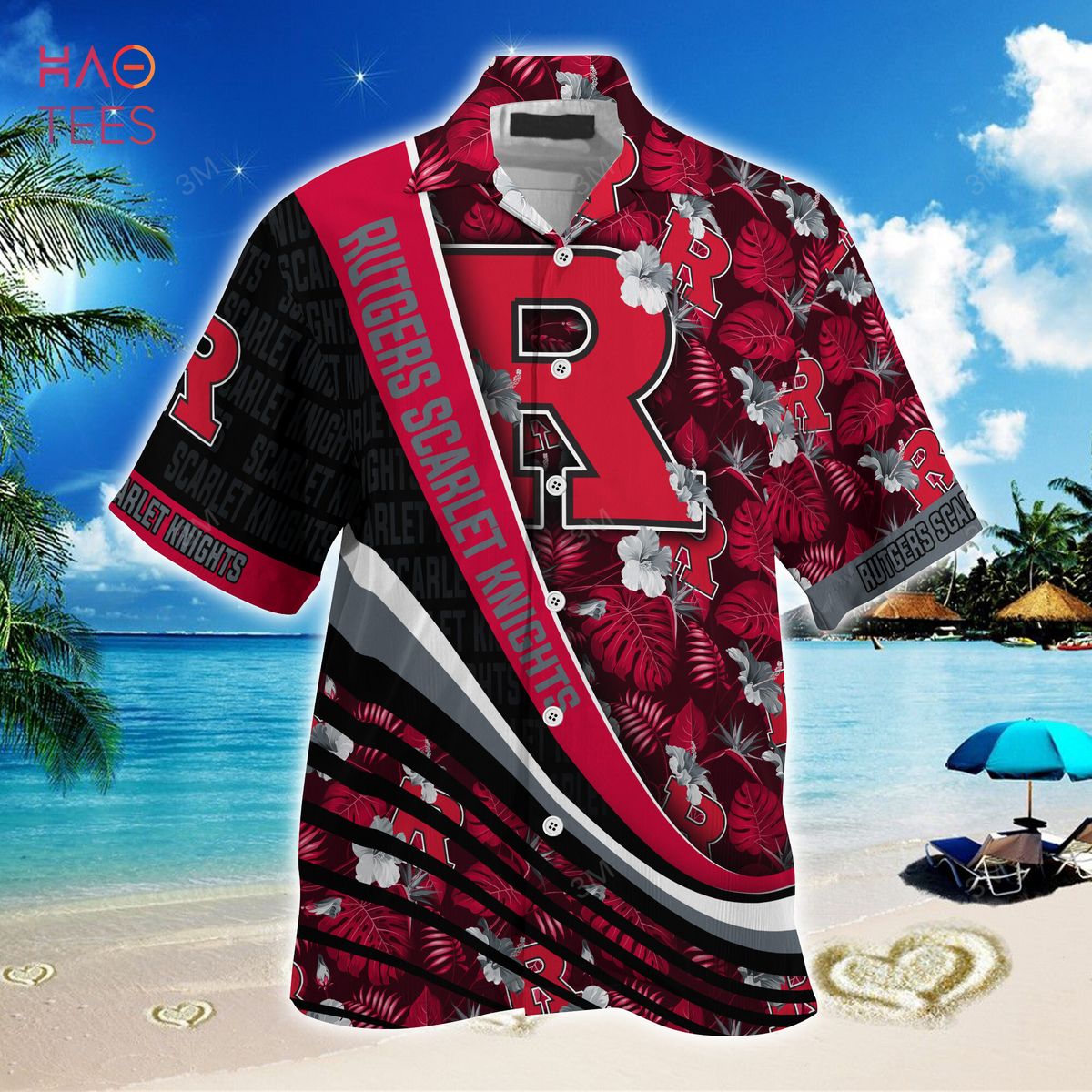Rutgers Scarlet Knights Summer Hawaiian Shirt, With Tropical Flower Pattern for Fans