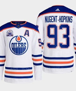 Ryan Nugent-Hopkins 93 Edmonton Oilers White Jersey 2022 Lee Ryan Hall Of Fame Patch Away