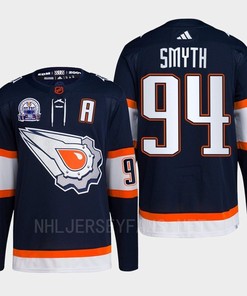 Ryan Smyth 94 Hall of Fame patch 2022 Edmonton Oilers Navy Jersey Reverse Retro 2.0