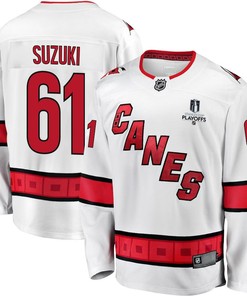 Ryan Suzuki 61 Carolina Hurricanes Stanley Cup 2023 Playoffs Patch Away Breakaway Men Jersey - White