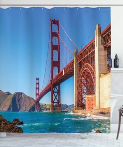 SF Golden Gate Bridge Shower Curtain, Marshall Beach in California USA Shore, Travel Bathroom Decor
