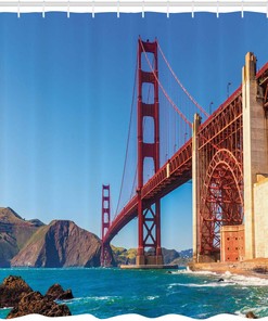 SF Golden Gate Bridge Shower Curtain, Marshall Beach in California USA Shore, Travel Bathroom Decor