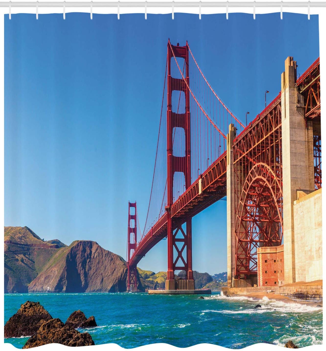SF Golden Gate Bridge Shower Curtain, Marshall Beach in California USA Shore, Travel Bathroom Decor