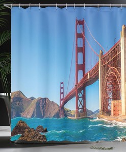 SF Golden Gate Bridge Shower Curtain, Marshall Beach in California USA Shore, Travel Bathroom Decor