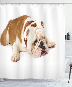 Sad Bulldog Cloth Fabric Shower Curtain, Tired European Pure Breed Animal Photography, Bathroom Decor