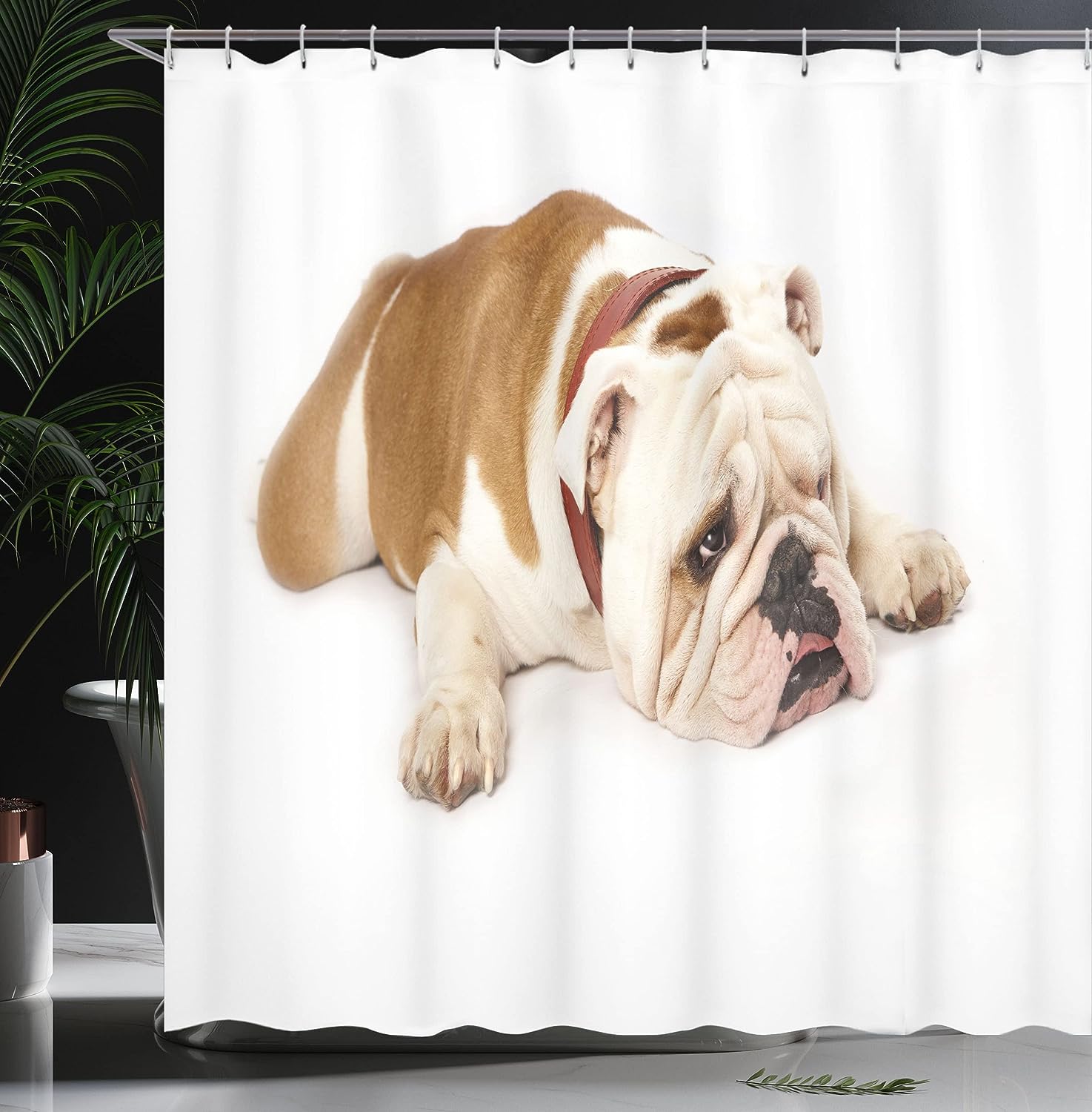 Sad Bulldog Cloth Fabric Shower Curtain, Tired European Pure Breed Animal Photography, Bathroom Decor