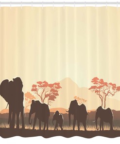 Safari Animal Elephant African Shower Curtain with Wildlife Print for Bathroom Decor