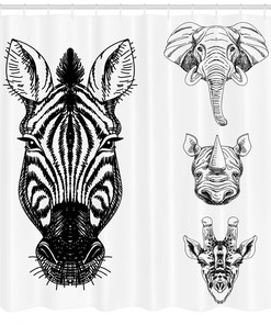 Safari Wildlife Sketch Shower Curtain for Bathroom Decor - Animal Print