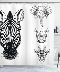 Safari Wildlife Sketch Shower Curtain for Bathroom Decor - Animal Print