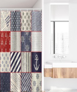 Sailor Knot Anchor Nautical Stall Shower Curtain, Fabric Vermilion Blue Bathroom Decor