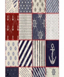 Sailor Knot Anchor Nautical Stall Shower Curtain, Fabric Vermilion Blue Bathroom Decor