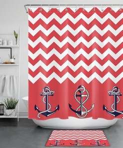 Sailor Red White Wave Striped Shower Curtain Bathroom Decor 