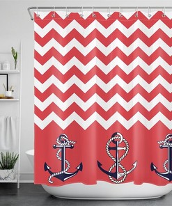 Sailor Red White Wave Striped Shower Curtain Bathroom Decor