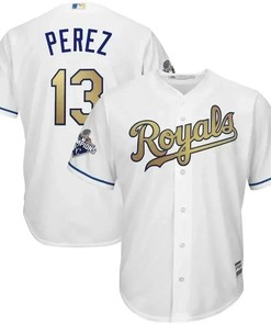 Salvador Perez Kansas City Royals World Series Champions Gold Program Cool Base Player Jersey - White
