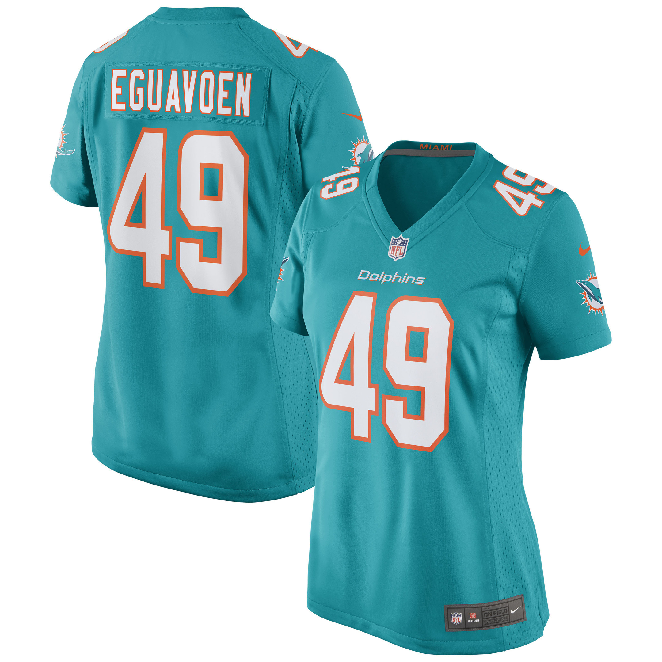 Sam Eguavoen Miami Dolphins Womens Game Jersey - Aqua Nfl