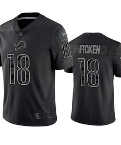 Sam Ficken 18 Detroit Lions Black Reflective Limited Jersey - Men
