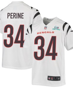 Samaje Perine 34 Cincinnati Bengals Super Bowl LVII Champions Youth Game Jersey - White