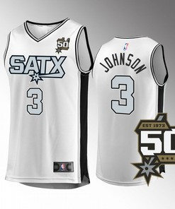 San Antonio Spurs 3 Keldon Johnson Fast Break Jersey 2022-23 50th Anniversary White Association Edition