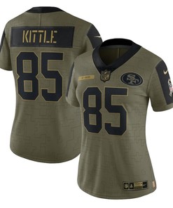 San Francisco 49ers George Kittle 85 Nfl Olive 2021 Salute To Service Retired Player Women Jersey For 49ers Fans