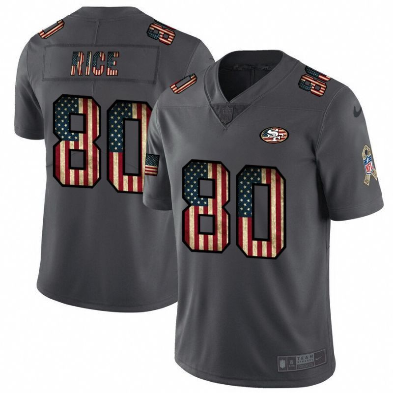 San Francisco 49ers Jerry Rice #80 American Flag 2020 Nfl Grey Jersey Jersey