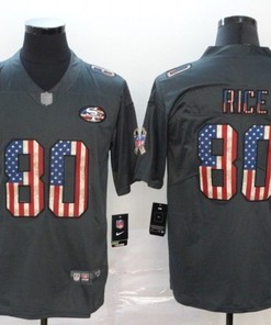 San Francisco 49ers Jerry Rice #80 Nfl 2020 American Flag Grey Jersey