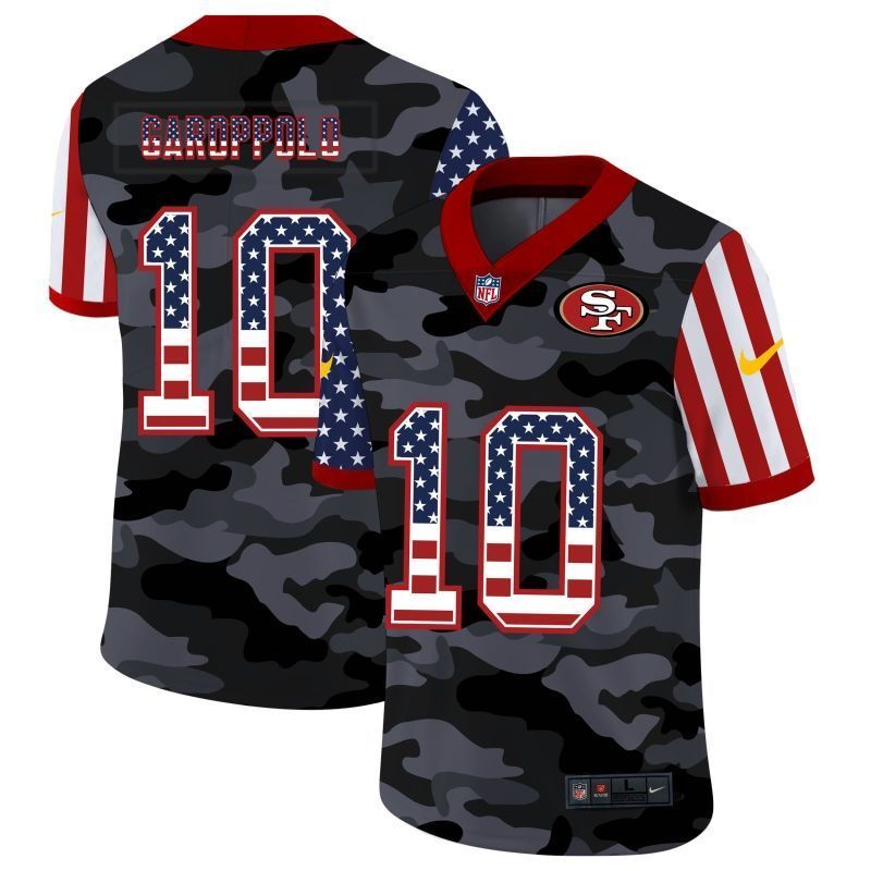 San Francisco 49ers Jimmy Garoppolo #10 Nfl 2020 Camo Black Us Flag Jersey