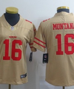 San Francisco 49ers Joe Montana #16 2020 Nfl Golden Womens Jersey Jersey