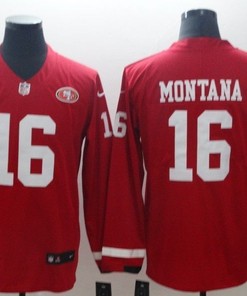 San Francisco 49ers Joe Montana #16 2020 Nfl Red Long Sleeve Jersey Jersey