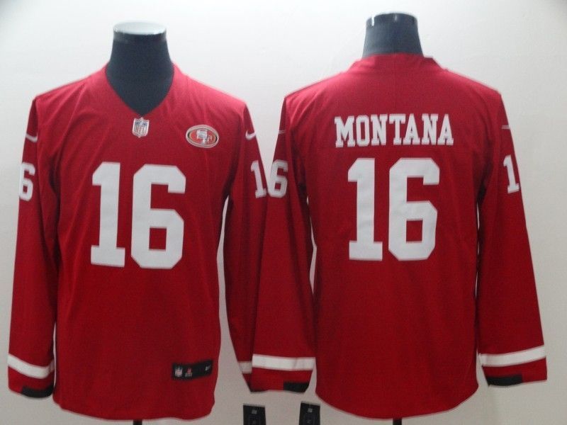 San Francisco 49ers Joe Montana #16 2020 Nfl Red Long Sleeve Jersey Jersey