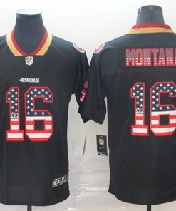 San Francisco 49ers Joe Montana #16 American Flag 2020 Nfl Black Jersey Jersey