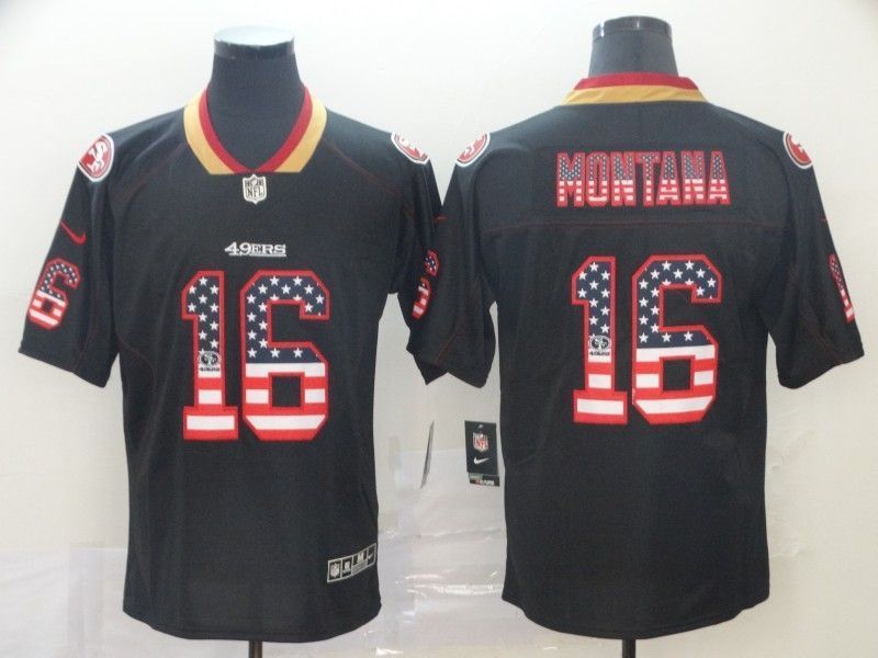 San Francisco 49ers Joe Montana #16 American Flag 2020 Nfl Black Jersey Jersey