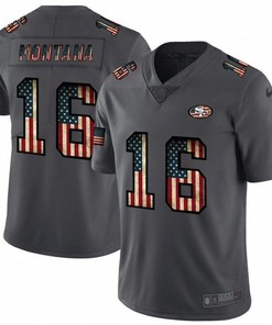 San Francisco 49ers Joe Montana #16 American Flag 2020 Nfl Grey Jersey Jersey